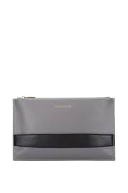 smooth leather zip top clutch bag