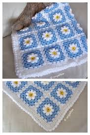 Skein counts are not provided. 4 Daisy Granny Square Baby Blanket Free Crochet Pattern