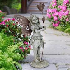 metal wings and flower garden statue