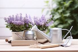 Cute Garden Tools And Flowers On A