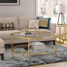 Sivil Brass Coffee Table With Glass Shelf