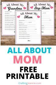All About Mom, Grandma & Step Mom - Free Mother's Day Printable - Crafting  Jeannie | All about mom, Step moms, Fun education