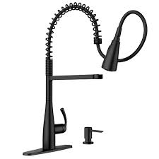 moen essie spring single handle pull down sprayer kitchen faucet with powerclean in matte black 87814bl