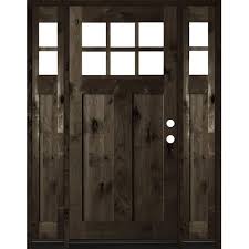 Krosswood Doors 64 In X 80 In Craftsman Alder Left Hand Inswing 10 Lite Clear Glass Black Stain Wood Prehung Front Door With Sidelites