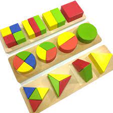Đồ chơi gỗ - Xếp hình học phân số dạng vuông- tròn- tam giác