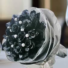 artificial bridal bouquet black roses