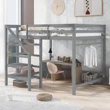 Gray Full Size Wood Loft Bed