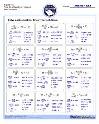 Math Worksheets Two Step Equations