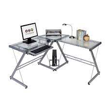 L Shaped Silver Clear Computer Desk