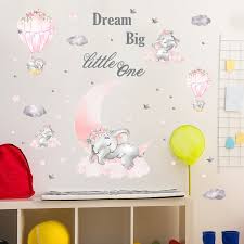 Elephant Wall Stickers Pink Hot Air