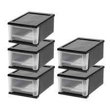 Open front with large storage capacity; Iris 7 Qt Stacking Drawer In Black 5 Pack 580014 The Home Depot