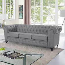 homestock gray chesterfield sofa with