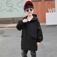 Kids Black Trench Coat Hooded