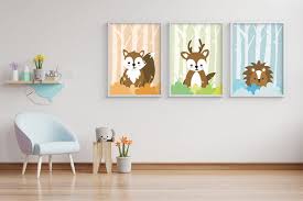 set of 3 fox and friends animal wall