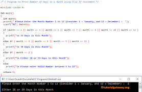 c program to print number of days in a