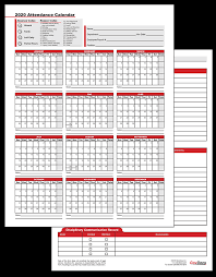 2020 Attendance Calendar 10 Pack