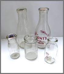 Five Vintage Glass Milk Cream Bottles