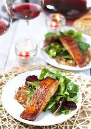 This recipe may seem complicated, but keep in mind you don't have to make the corn slaw and avocado cream sauce. 3 Course Grilled Salmon Dinner At Home Salmon Dinner Grilled Salmon Dinner 3 Course Meal