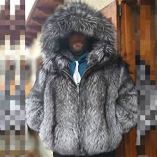 Mens Real Full Pelt Silver Fox Fur Hood