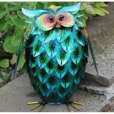 Greenkey Hand Painted Blue Metal Owl