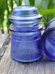 3 Vintage Glass Insulators Cobalt Blue
