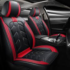 Bedddinginn Sport Style 5 Seater Full Set Leatherette Car Seat Covers Universal Fit Full Coverage Multilayer Red Color Size 5 Seat Full Set 22113305