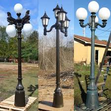 polished round base outdoor lamp post