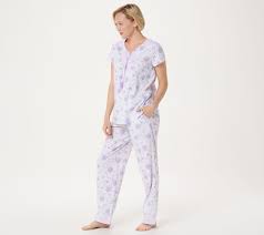 Carole Hochman Stripe Floral Cotton Jersey 2 Piece Pajama Set Qvc Com