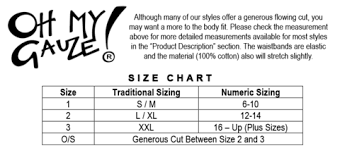 Oh My Gauze Size Chart Boutique Sisi
