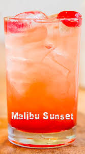 Maraschino cherries, malibu rum, grenadine, pineapple juice, pineapple. Malibu Sunset