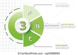Three Topics Of Green Half Pie Chart With 3d Paper Circle In Center For Website Presentation Cover Poster Vector Design Infographic Illustration