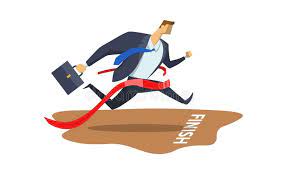 Hurry up we have to finish. Businessman In Office Suit Crossing Finish Line Achieving Goals Race For Success Hurry Up Concept Vector Flat Stock Vector Illustration Of Corporate Office 114835632