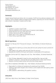 Resume Template Sample Resume For Warehouse Worker Diacoblog Com