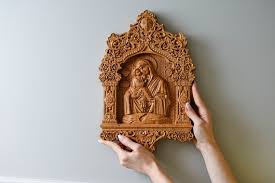 Virgin Mary Orthodox Wooden Carved Icon