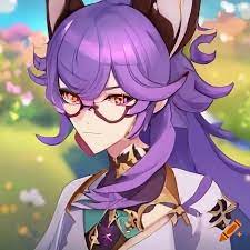 Genshin impact character with purple hair and fox ears on Craiyon