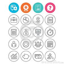 Business Line Icons Money Chart And Document Stock Vector