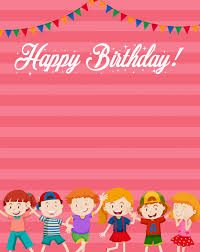 Children On Happy Birthday Card Background Vector Free