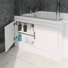This tongue & groove white bath storage front panel from the universal range conceals the underneath of your bath tub as well as hiding away any plumbing and pipework, perfect for a clean and tidy finish to your. Little Bathroom Victories 6 Clever Bathroom Storage Ideas Clever Bathroom Storage Bath Panel Storage Small Bathroom