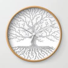 Pixel Art Cross Stitch Chart Grey Tree Of Life Wall Clock By Madzakkagraphics