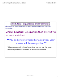 Formulas Literal Equation