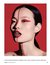 ling liu models red hot makeup looks in