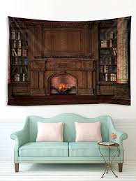 fireplace bookcase tapestry wall hanging