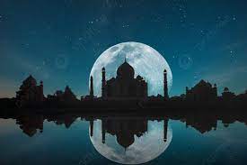 taj mahal at night under the moonlight