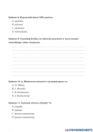 Dziady Cz 3 Test Odpowiedzi - Test - Dziady cz.II worksheet