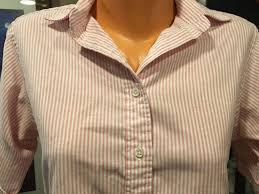 Never Worn Lands End Pink White Stripe Button Front Cuff Sleeve Shirt Size 10