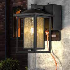 Aloa Decor 1 Light Matte Black Dusk To Dawn Sensor Outdoor Wall Lantern Sconces With Seeded Glass And Built In Gfci S
