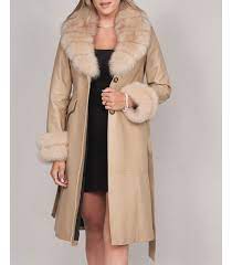 Leather Trench Coat With Fox Fur Collar