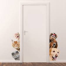 Funny 3d Cat Dog Door Wall Sticker For