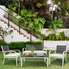 White Frame Set Metal Garden Sofa Built