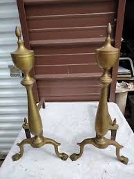 Vintage Fireplace Brass Andirons With